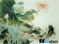 Mẫu tranh kính sen cá phong thủy hiện đại TKSC014 - Licoglass