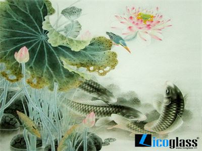 Mẫu tranh kính sen cá phong thủy hiện đại TKSC014 - Licoglass